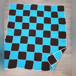 Granny Square Afghan Throw Lap-Baby  Blanket Handmade Brown & Blue Crochet